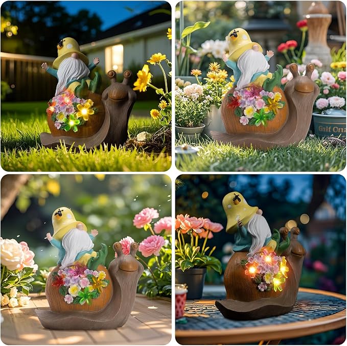 Etlemonde Solar Gnome Snail Statue, Garden Decor