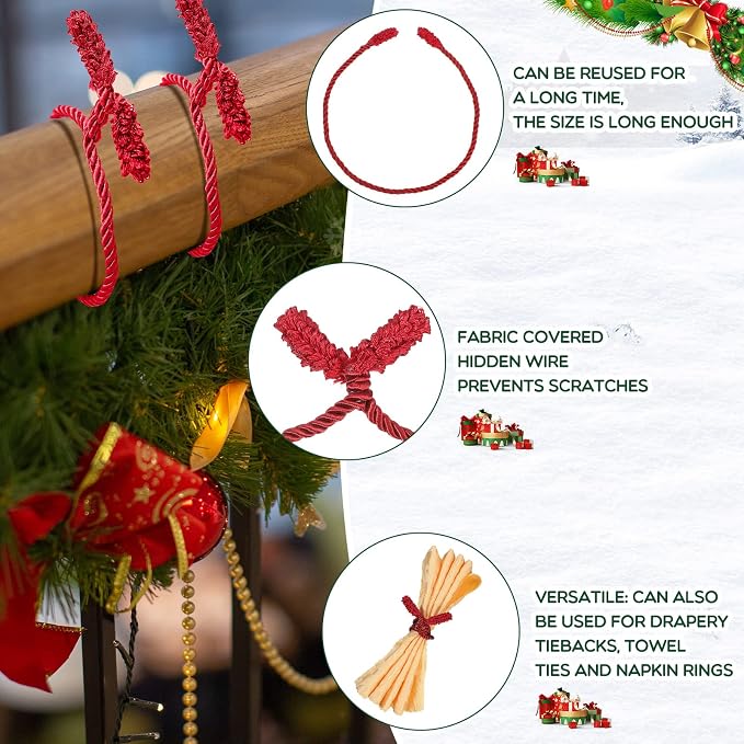 Zhengmy 32 Pcs 20 Inches Christmas Garland Ties Christmas Decorative Twist Ties for Banister Reusable and Flexible Twist for Xmas Home Decorations Holiday Craft Wrapping (Red)
