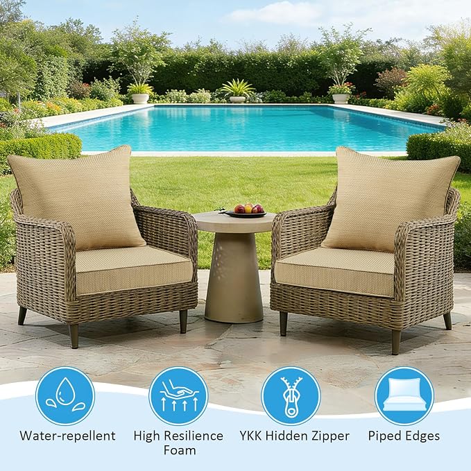 Outdoor Deep Seat & Back Cushion Set (2-Pack), 24 x 24 Inch Water Repellent and Fade Resistant Patio Furniture with Removable Cover for Outside Sofa Couch, Yellow Weave Pattern