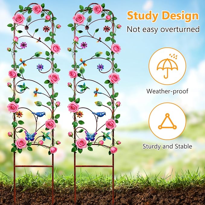 2 Pack Garden Trellis for Climbing Plants, Metal Decorative Vegetables Flowers Vines Fence Trellis for Outdoor Patio 60'' H x 11'' W