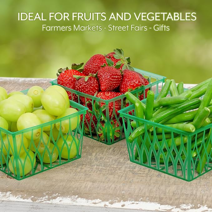 Cornucopia Brands Pint Size Plastic Berry Baskets (48-Pack), 4-Inch Berry Boxes w/Open-Weave Pattern, Ideal for Summer Picking & Crafts! (48 Boxes)