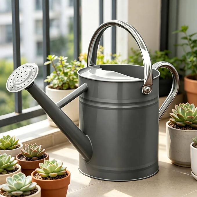 Metal Watering Can for Outdoor and Indoor Plants, Watering Can Decor, 1 Gallon (Gray)