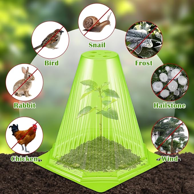 15PCS Garden Cloches for Plants with 30PCS Ground Stakes,Reusable Plant Bell Cover,Plastic Small Plant Seedling Protector Plants Cloches from Animals,Chickens, Birds,Snails & Frost,7.9" H X 6.7" D