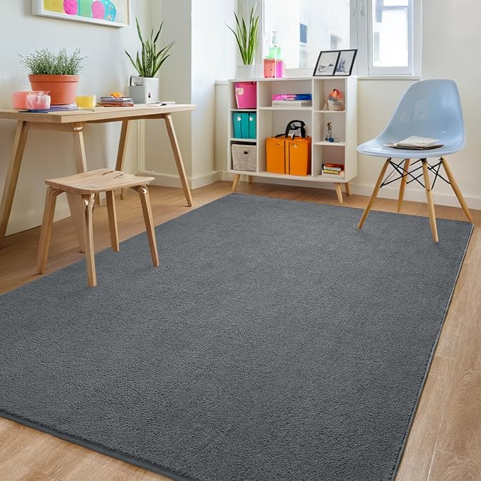 6x9 Dark Grey Area Rug Modern Aesthetic Minimalist | Washable Memory Foam, Low Pile Non Slip Indoor Carpet for Living Room Bedroom Office Classroom College Dorm Room Home Decor