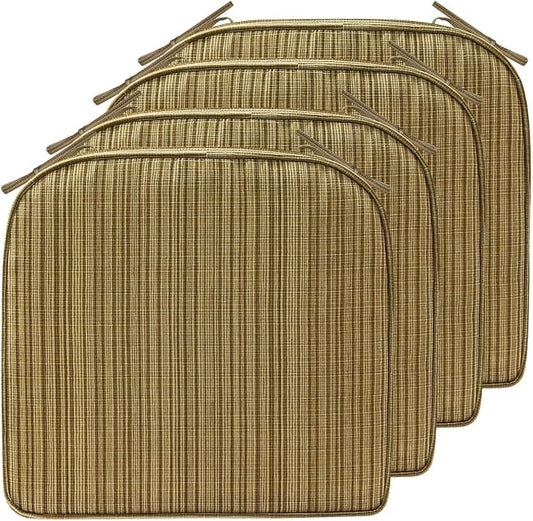 17 x 16 Inch Outdoor Chair Cushions with Tie Straps, Set of 4 Thick Water Repellent Round Patio Chair Pads for Garden Lawn Patio Furniture, Yellow Stripe
