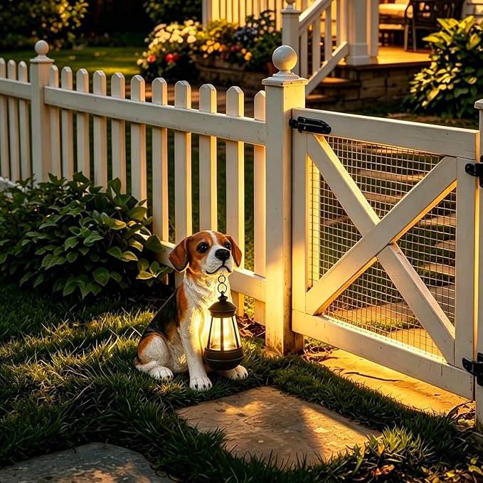 Garden Dog Statues Outdoor Decor, Solar Lights Outdoor Beagle Dog Statue Garden Decorations Solar Dog Ornaments for Patio, Lawn, Yard Art Decoration, Housewarming Garden Gift for Mom