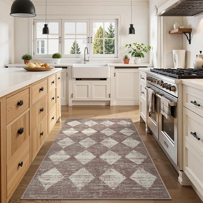 Lahome Zelie Moroccan Treills Area Rug, 3x5 Rugs for Living Room Washable Entry Mat, Checkered Modern Soft Beige Indoor Accent Carprt for Coffee Table Bedroom Family Dinning Room Playroom