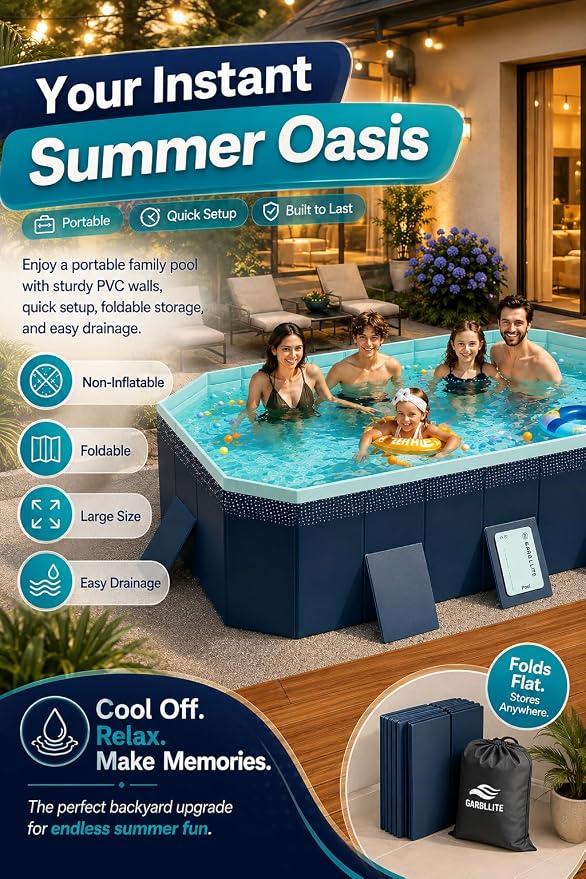 Non-Inflatable PVC Folding Swimming Pool Capacity Outdoor & Indoor Portable Pool for Patio, Garden, Yard, Adult & Family Summer Relaxation(82.67 Inch)