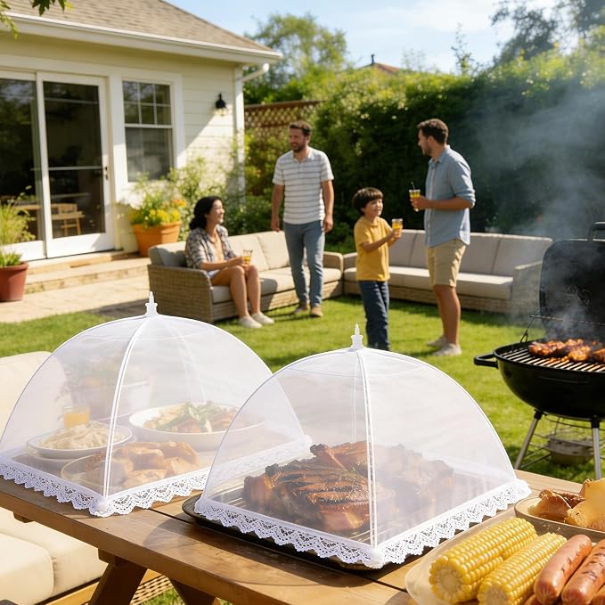 7 Pack Mesh Food Covers for Outside - 1 Extra Large (40 x 24 in) & 6 Large (17 x 17 in) Food Tents, Collapsible and Reusable Food Covers for Outdoors Picnic, BBQ, Camping, Party Supplies
