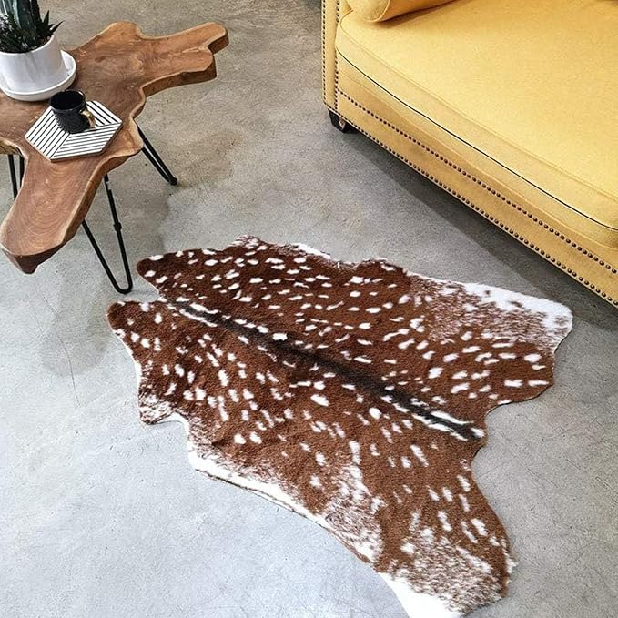 Asuprui Deer Rug, 3x3.6 Feet Sika Deer Hide Carpet,Antelope Rug,Fawn Mats
