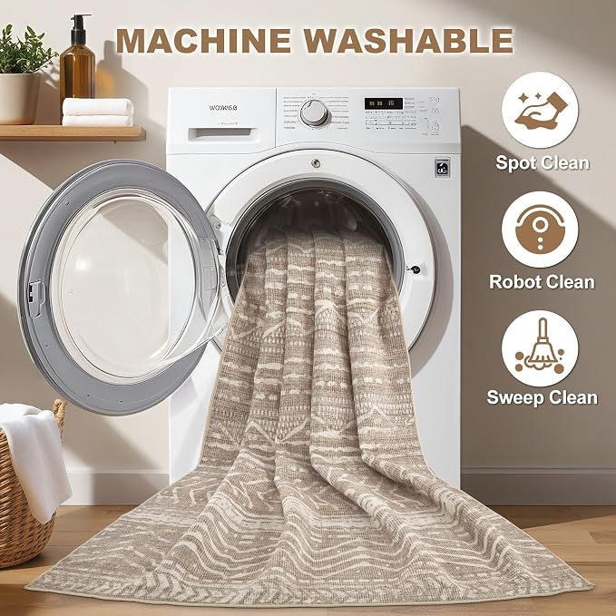 Nakagishi Boho 7x9 Area Rug Living Room Rugs Machine Washable Dark Brown | Soft, Pet & Kid Friendly, Carpet for Living Room/Bedroom/Office/Kitchen/Nursery, Daily Home Decor Stain Resistant Moroccan