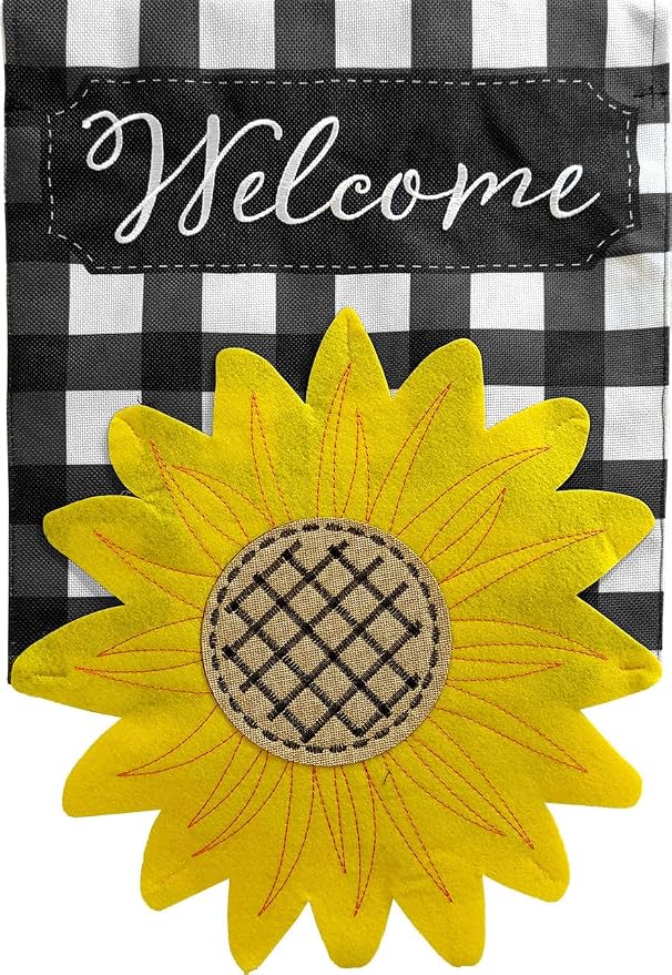 Sculpted Sunflower Summer Burlap House Flag Welcome 28" x 40" Briarwood Lane