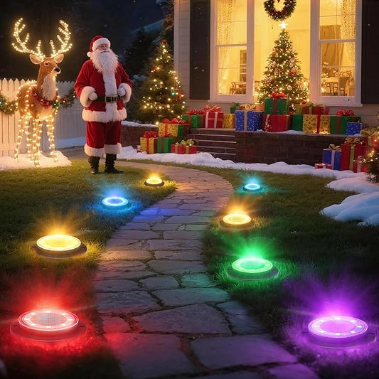 Flacchi Solar Ground Lights - Solar Powered Lights Outdoor Solar Disk Light Waterproof Landscape Light for Patio Yard Pathway Walkway Driveway Christmas (Multi-Colored, 12 Pack)