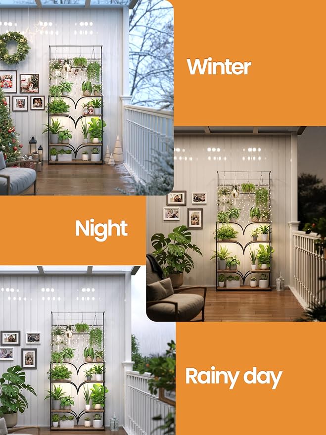 Plant Stand Indoor with Grow Lights - 78" Tall Metal Plant Rack with Adjustable Shelf, Large Flower Shelf for Living Room, Corner Display