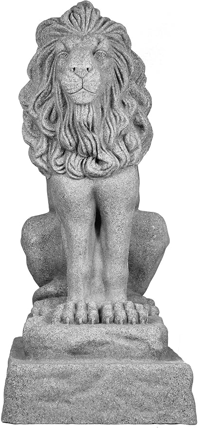 EMSCO Group Guardian Lion Statue Natural Granite Appearance Made of Resin Lightweight 28" Height