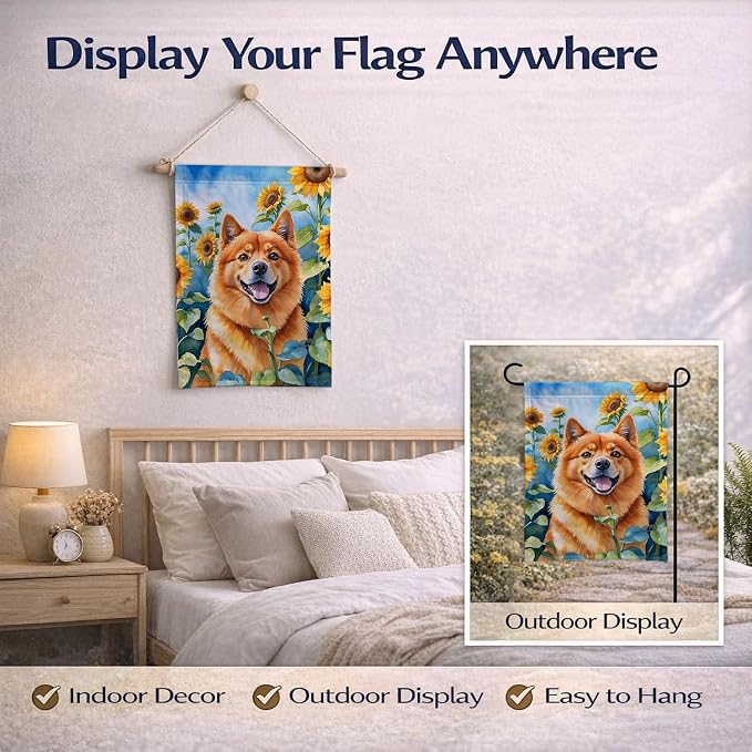 Caroline's Treasures DAC6077GF Finnish Spitz in Sunflowers Garden Flag Mailbox Flag Decorative Yard Flag Banner Outside Patio Artwork Yard Flower Beds, Garden Size, Multicolor