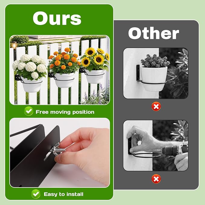 Adjustable Width Railing Plant Holder - 3pc Metal Railscapes Plant Holder Between Rails, 8.6 Inches Rustproof Plant Hangers for Railings Balcony or Stair