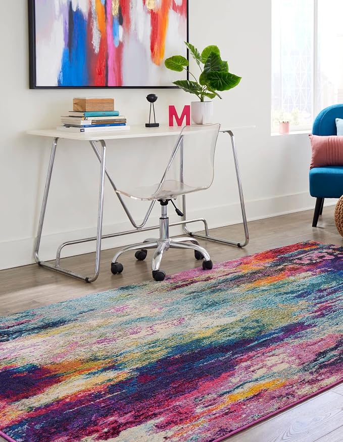 Unique Loom Chromatic Collection Modern Colorful & Vibrant Abstract Area Rug For Any Home Décor (10' 6 x 16' 5 Rectangular, Multi/ Light Blue)
