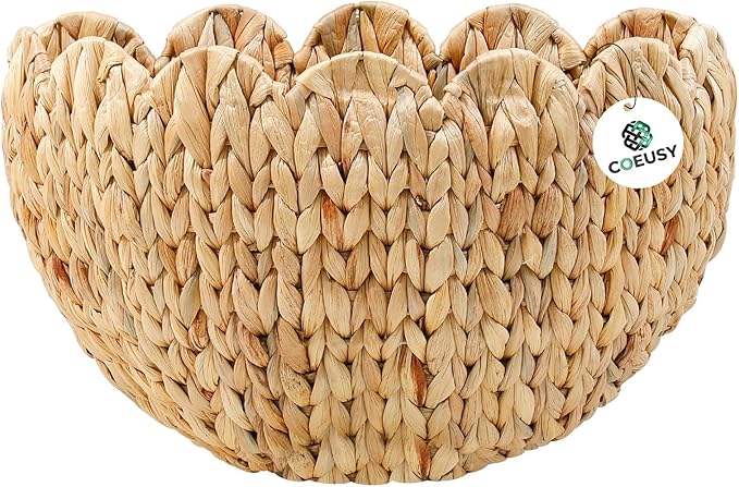 Coeusy Wicker Wall Basket, Boho Scalloped Wall Basket,Large Wall Hanging Baskets for Nursery,Door,Plants,Mail,Natural Water Hyacinth