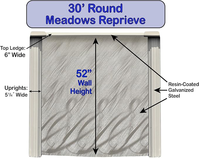 Meadows Reprieve 30' Round Above Ground Swimming Pool|52" Height|Resin Protected Steel-Sided Walls|Includes 25 Gauge Overlap Liner & Widemouth Skimmer