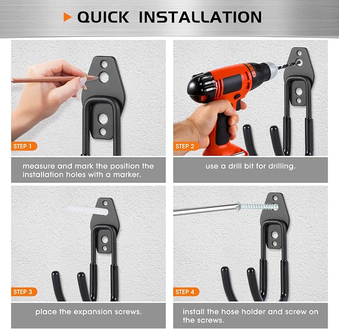 Garage Hanging Hooks Wall Mount, Garage Tool Storage Hooks, Wall Hangers for Hose, Tools, Garden Equipment, Ladder, Bikes, Broom and mop, Black