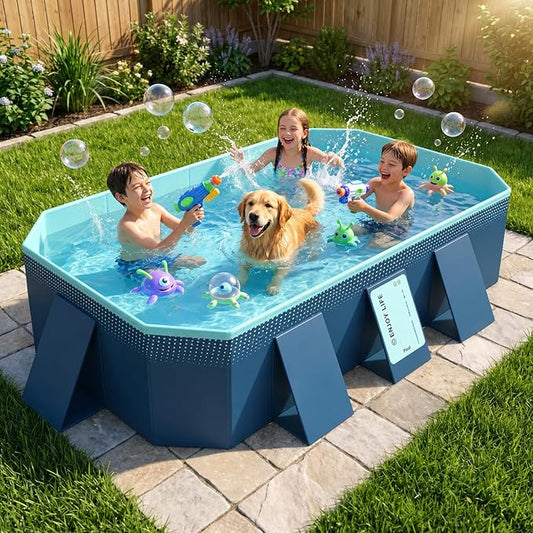 113" Foldable Pool for Adults & Kids, Large Capacity Non Inflatable Pool, Portable Hard-Side Foldable Swimming Pool, Above Ground Pool for Indoor Outdoor Backyard, Patio (Geranium Blue)