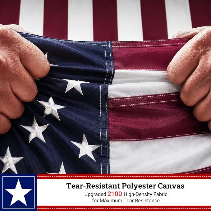 American Flag 3x5 FT for Outside, Heavy Duty 210D Polyester USA Flag with Embroidered Stars, Sewn Stripes & Brass Grommets for All Weather High Wind Resistant Flags for House, Yard, Garden