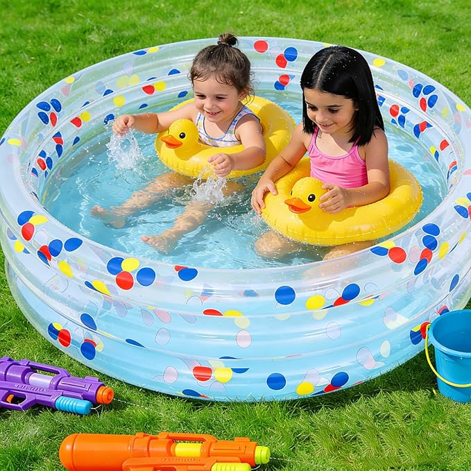 Kids Inflatable Swimming Pool, 39" Splash Pool for Children Ages 3+, Outdoor Water Play Pool with Drain Plug for Summer Fun
