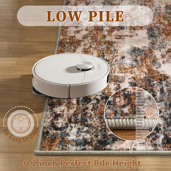 Tangsoo Abstract 3x5 Washable Area Rug, Modern Non Slip Accent Rugs | Contemporary Print Indoor Carpet, Soft Low Pile Foldable Rugs for Living Room Bedroom Bedside Entryway Rust Grey Home Decor
