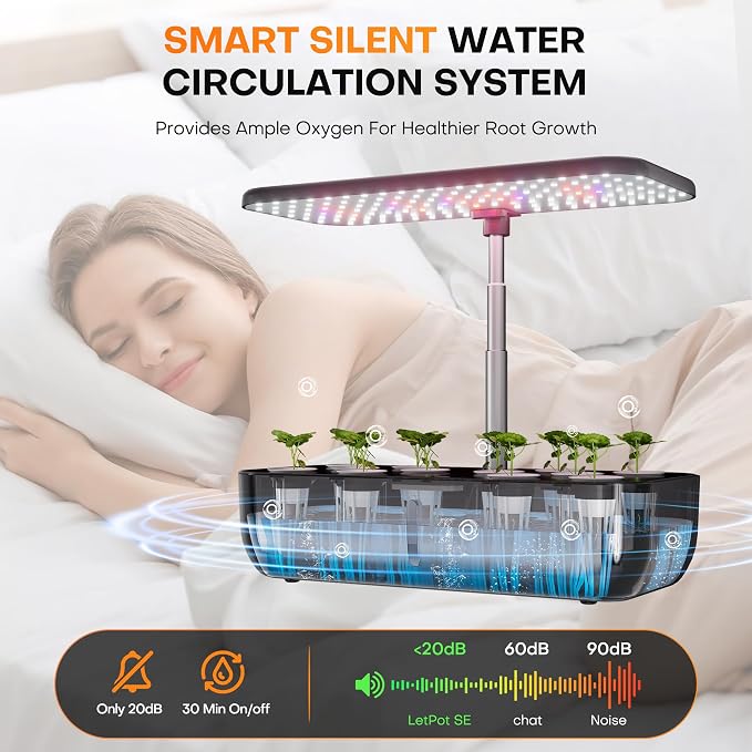 Indoor Hydroponic Growing System, 12-Pod Indoor Herb Garden with LED Grow Lights, Quiet Automatic Hydroponics with Adjustable Height, Home Kitchen Plant Germination Kit