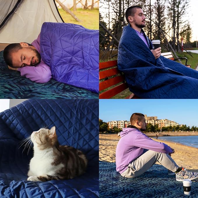 Large Waterproof Outdoor Blanket Thick Fleece 80" x 58" | Windproof Stadium Blanket, Wearable Poncho, Machine Washable for Camping, Car, Pet, Picnics - Jungle