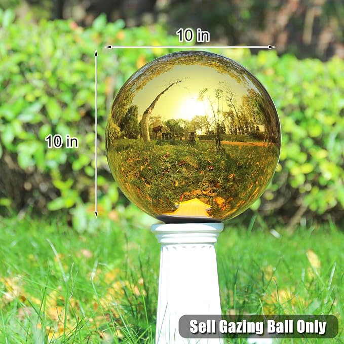 VCUTEKA Gazing Ball, Garden Gazing Globe for Outdoor Yard Decor, 10" Gold | Garden Globes, Glass Mirror Polished Hollow Ball Reflective Garden Sphere for Home Garden Lawn Outdoor Yard Decorative