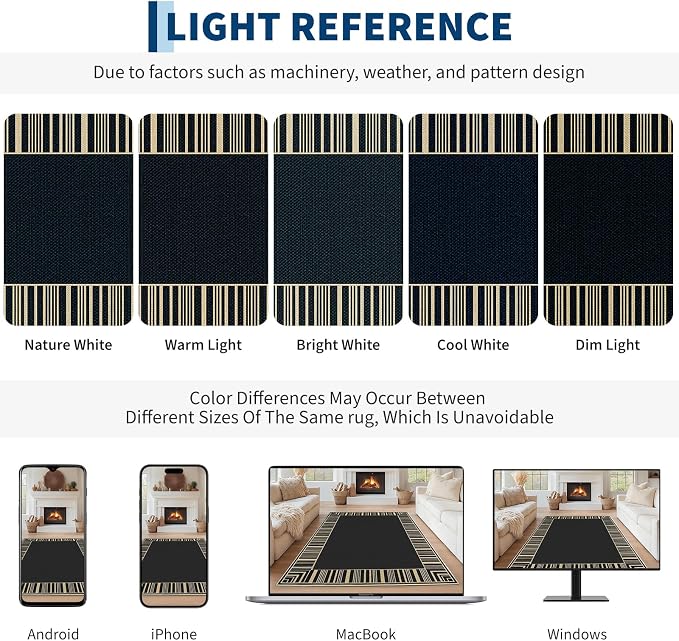 COZYLOOM Indoor Outdoor Rugs 8x10 Modern Easy Jute Washable Area Rug,Black | Non Slip Neutral Bordered Non Shedding Stain Resistant Foldable Rug for Living Room Dining Room Bedroom Patio Backyard