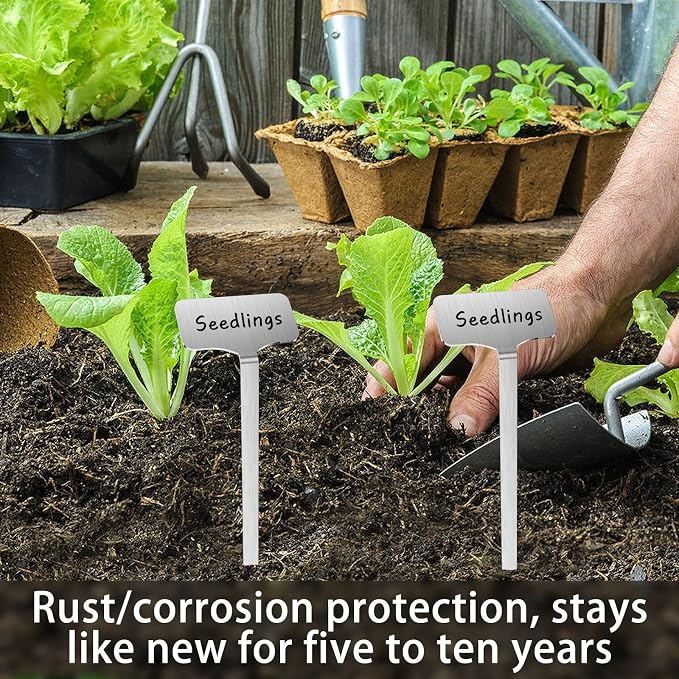 304 Stainless Steel Plant Label, 20 Waterproof Metal Plant Label Stakes and Marker Pen, 7.87" Garden Markers for Outdoor Indoor Plants Identification.