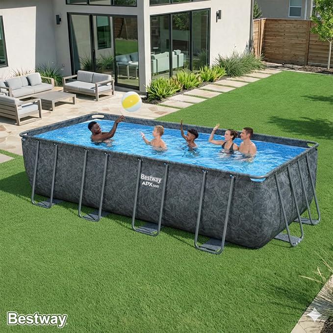 Bestway APX 365 18' x 9' x 52" Above Ground Pool Set with Sand Filter Pump | Long-Lasting All-Season Swimming Pool with Galvanized Steel Frame - Ladder, Cover, and Polysphere Filtration Balls Included