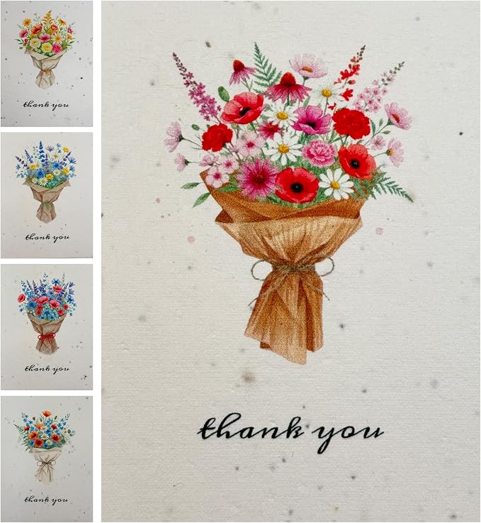 Thank You Cards – 5 Sets of Gift Cards with White Envelope Each, Embedded with Wildflower Seeds, Plantable and Writable Greeting Cards for Weddings, Baby Showers, Teachers, Friends, Business, and Everyday Gratitude