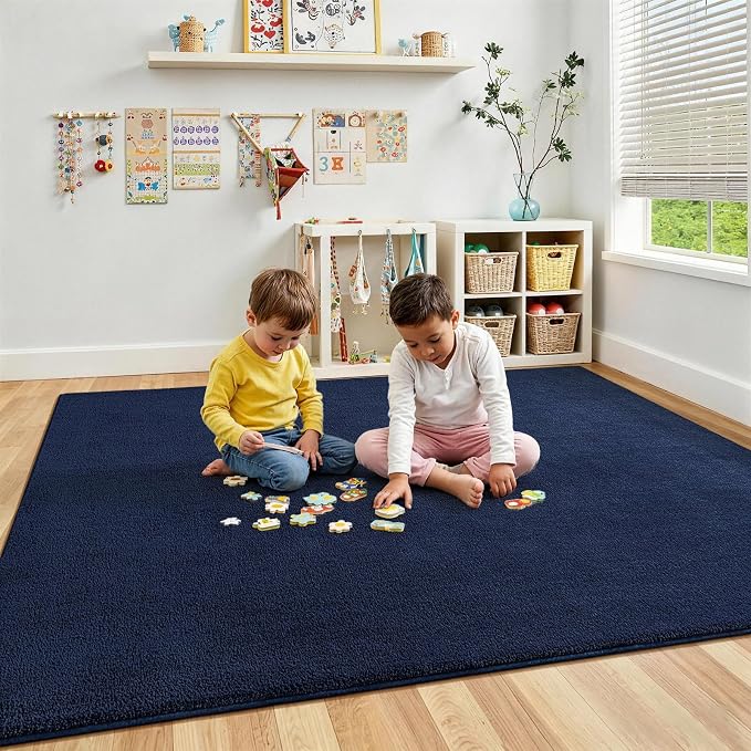 Vasofe Navy Area Rugs for Living Room Bedroom, 4x6 Modern Memory Foam Rug | Thickened Throw Carpet, Super Soft Kids Boys Girls Rug, Non Slip Washable Carpets for Dorm Nursery Classroom Office Decor