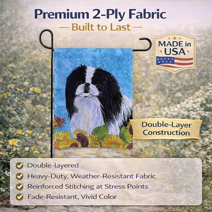 Caroline's Treasures SS4236GF Japanese Chin in Summer Flowers Garden Flag Mailbox Flag Decorative Yard Flag Banner Outside Patio Artwork Yard Flower Beds, Garden Size, Multicolor
