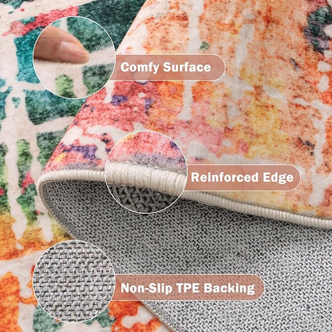 Beeiva Abstract Rugs for Living Room 5x7, Modern Washable Non Slip Area Rug, Ultra Thin Foldable Low Pile Carpet for Dining Room Office Bedroom Playroom - Multicolor