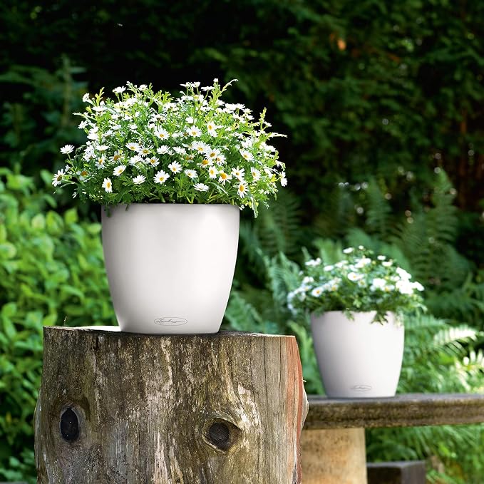Lechuza Classico Color 28 White, Self-Watering Round Planter, D11 H10.2 in