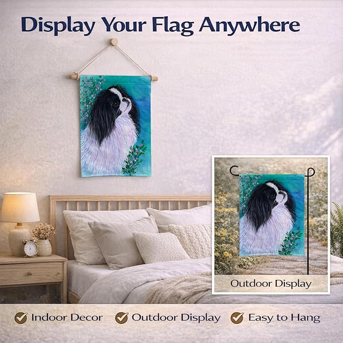 Caroline's Treasures SS8134GF Japanese Chin Garden Flag Mailbox Flag Decorative Yard Flag Banner Outside Patio Artwork Yard Flower Beds, Garden Size, Multicolor