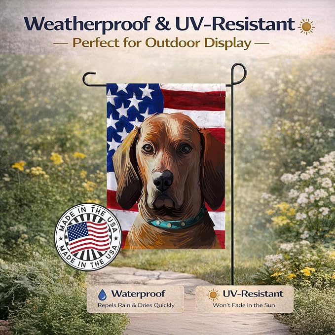Caroline's Treasures CK6675GF Redbone Coonhound Dog American Flag Garden Flag Mailbox Flag Decorative Yard Flag Banner Outside Patio Artwork Yard Flower Beds, Garden Size, Multicolor