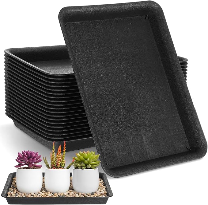 Gejoy 20 Pack 11 Inch Rectangular Plastic Plant Saucers Tray Bulk Heavy Plastic Plant Drip Tray Flower Pot Trays for Indoor Outdoor Anti-Slip Saucer for Garden Potted Water Drips and Soil