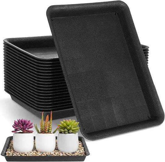 Gejoy 20 Pack 11 Inch Rectangular Plastic Plant Saucers Tray Bulk Heavy Plastic Plant Drip Tray Flower Pot Trays for Indoor Outdoor Anti-Slip Saucer for Garden Potted Water Drips and Soil