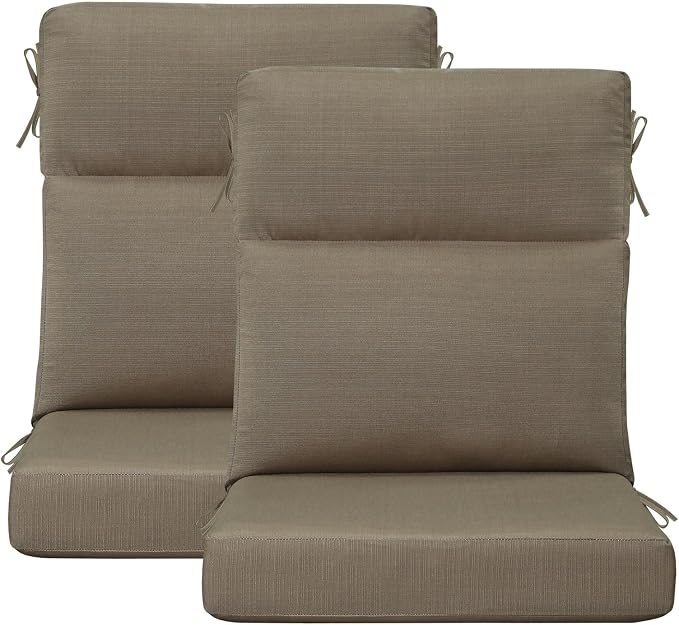 Unimatta Outdoor High Back Chair Cushion Seat Pads, 44 x 21 Inch Water-Repellent & Fade-Resistant Patio Furniture Cushions with Ties for Adirondack, Rocking Chairs, Coffee Brown