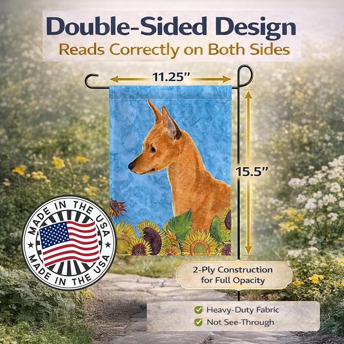 Caroline's Treasures SS4235GF Min Pin in Summer Flowers Garden Flag Mailbox Flag Decorative Yard Flag Banner Outside Patio Artwork Yard Flower Beds, Garden Size, Multicolor