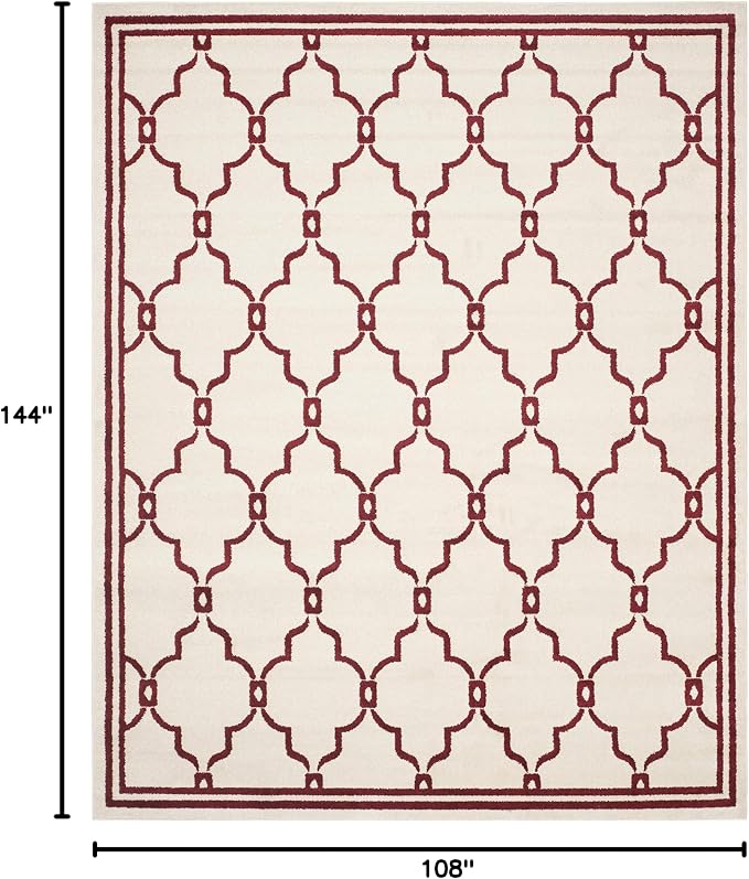 SAFAVIEH Amherst Collection Area Rug - 9' x 12', Ivory & Red, Trellis Design, Non-Shedding & Easy Care, Ideal for High Traffic Areas in Living Room, Bedroom (AMT414H)