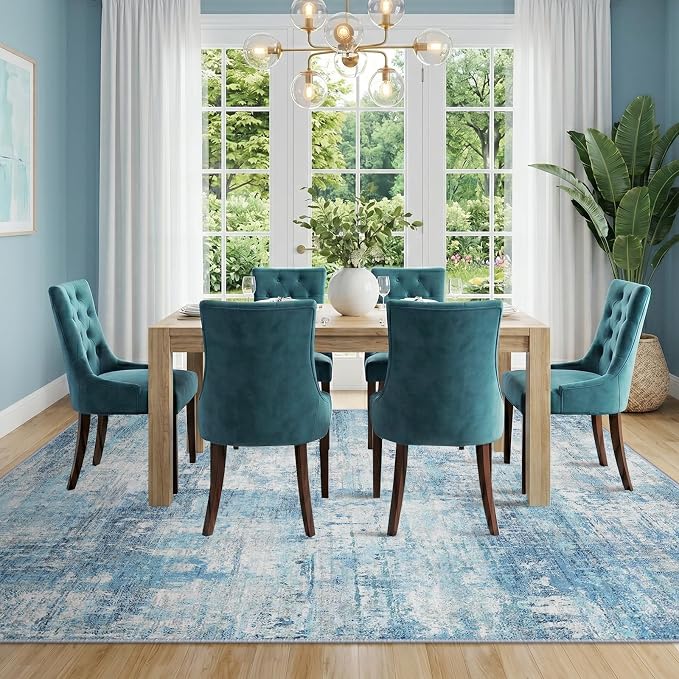 RELEANY Washable 6'x9' Abstract Area Rug for Living Room Teal Blue | Carpet for Bedroom, Kitchen, Office, Hallway and Entryway, Printed Pattern, Non‑Slip, Soft, Stain‑Resistant, Easy to Clean