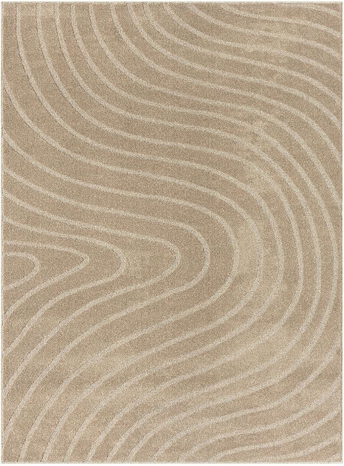 LUXE WEAVERS Modern Geometric Wave Beige 8x10 Area Rug