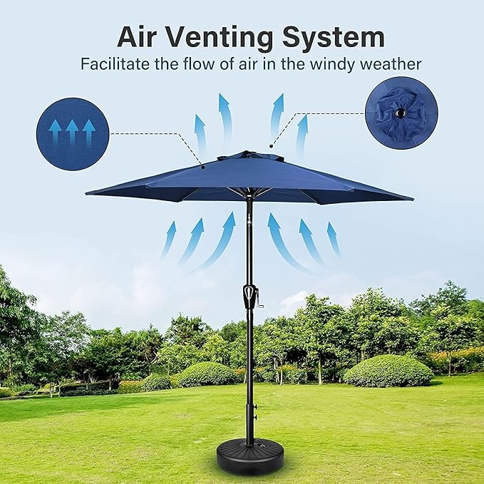 Simple Deluxe 2 Pack 9FT Outdoor Patio Umbrella Table Market Umbrella with Push Button Tilt and Crank, 8 Sturdy Ribs, UV Protection Waterproof for Garden, Lawn, Deck, Backyard, Pool, Blue